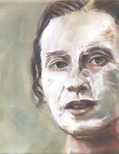 Frau mit Maske II, 24x30 cm, Öl auf Leinwand