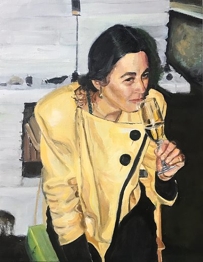 Frau mit Glas, 30x40 cm, Öl auf Leinwand